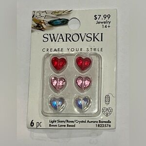 Swarovski Create Your Style Heart Beads 8mm Light Siam Rose AB 6pc NOS